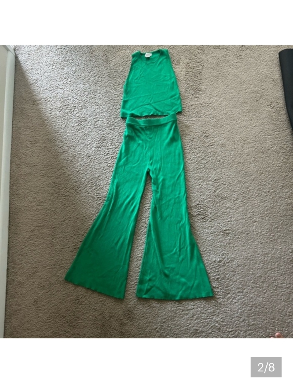 House of Harlow Green Ribbed Set with Boot Cut Flare Pant. Fun, Vibrant! - Picture 3 of 3